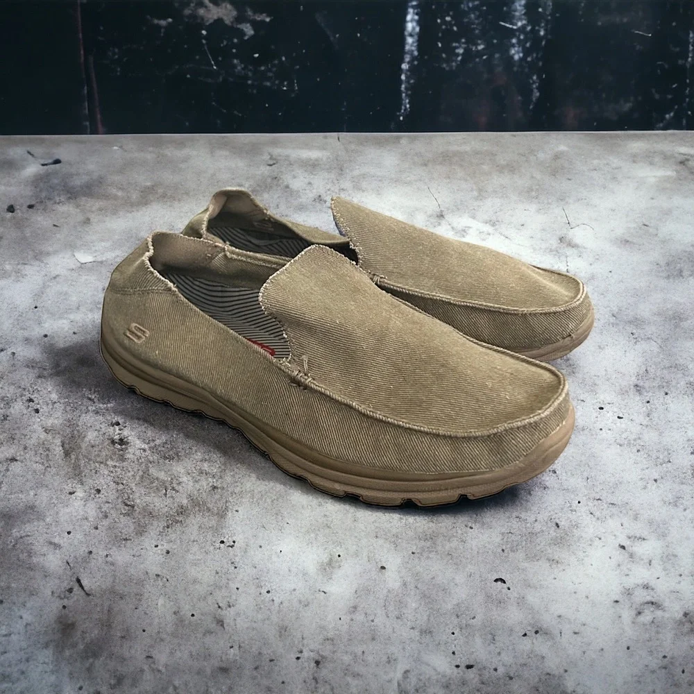 Skechers Men’s Slip-On Canvas Boat Shoes in Khaki